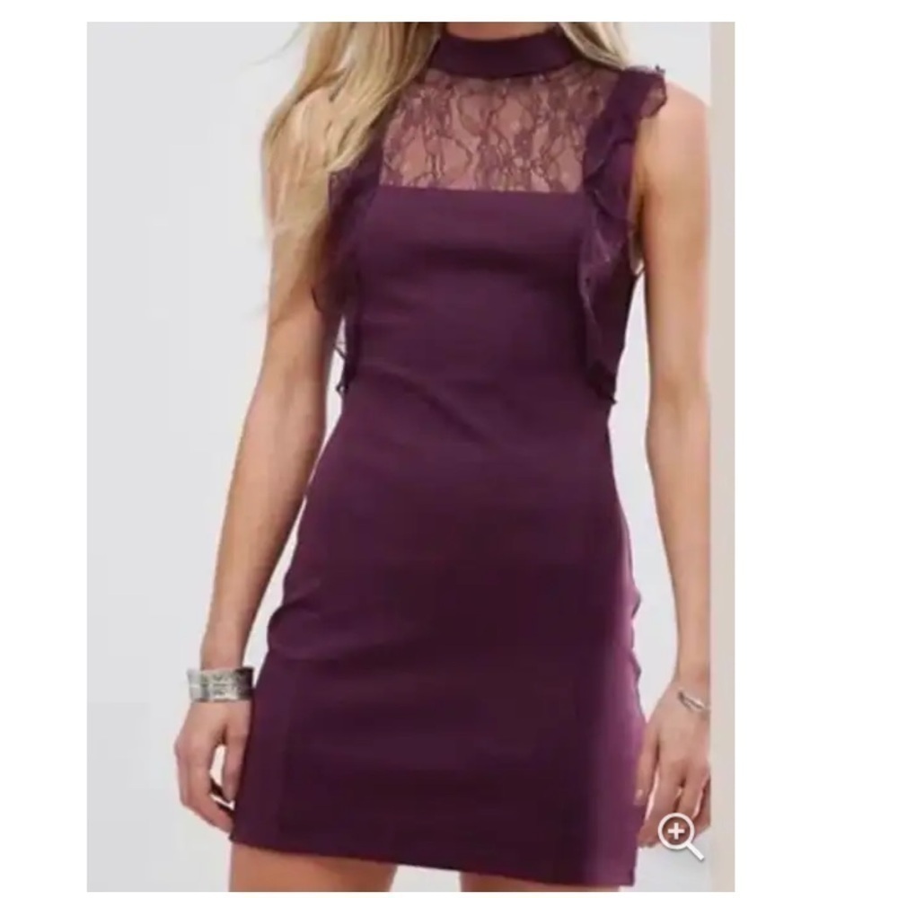 ! Free People Beaumont Muse Lace Trim Mini Bodycon Dress Plum Purple